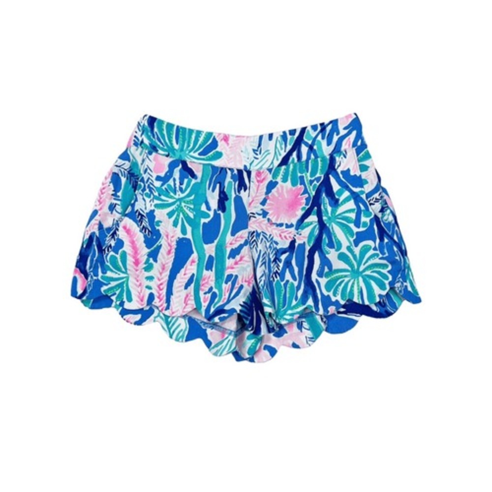 Lilly Pulitzer Dahlia Shorts Blue Jet Stream Scallop Hem Elastic Waist Size XS